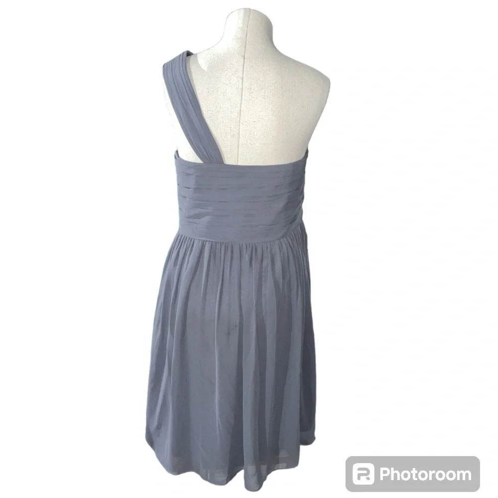 NWT Bill Levkoff cocktail dress size 10 gray one shoulder draped chiffon prom